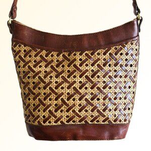 Vintage Etienne Aigner woven rattan leather shoulder bag brown